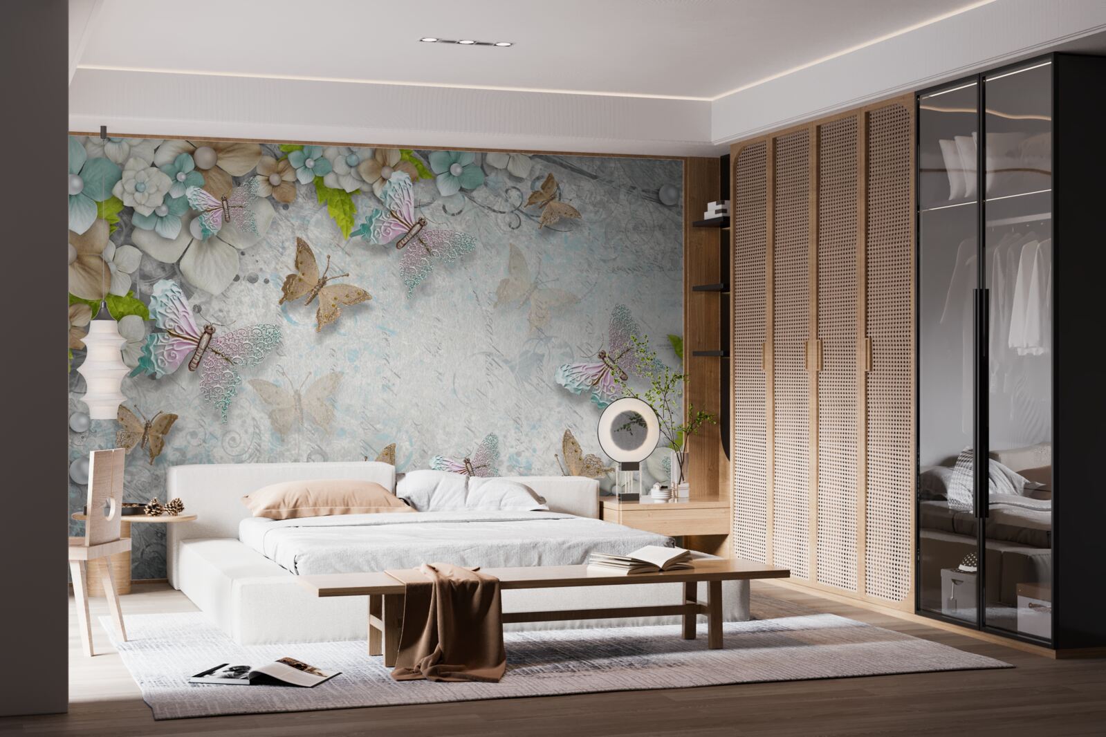 Fototapet flori și fluturi