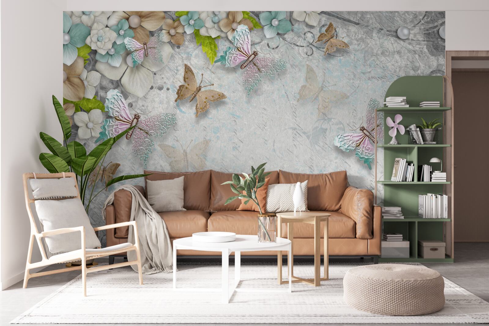 Fototapet flori și fluturi