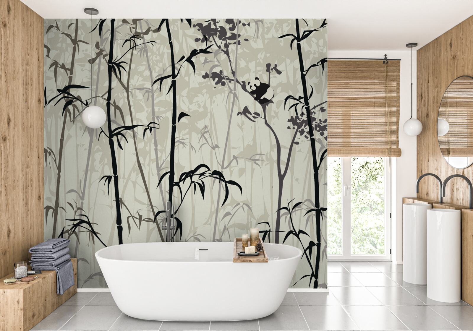 Fototapet puiul de panda se ascunde în buruieni