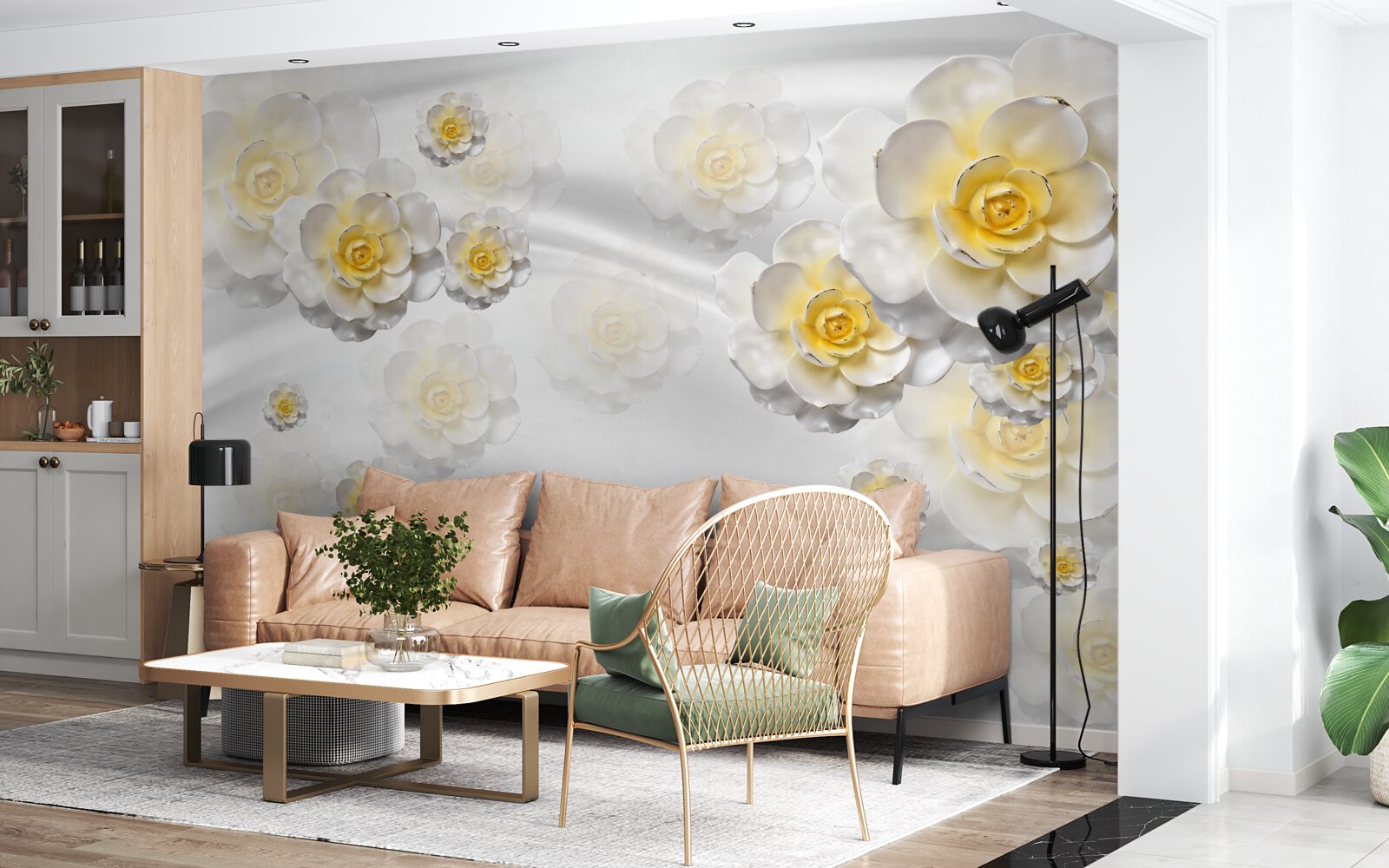 Fototapet florile sunt albe ca zăpada, cu un centru gălbui