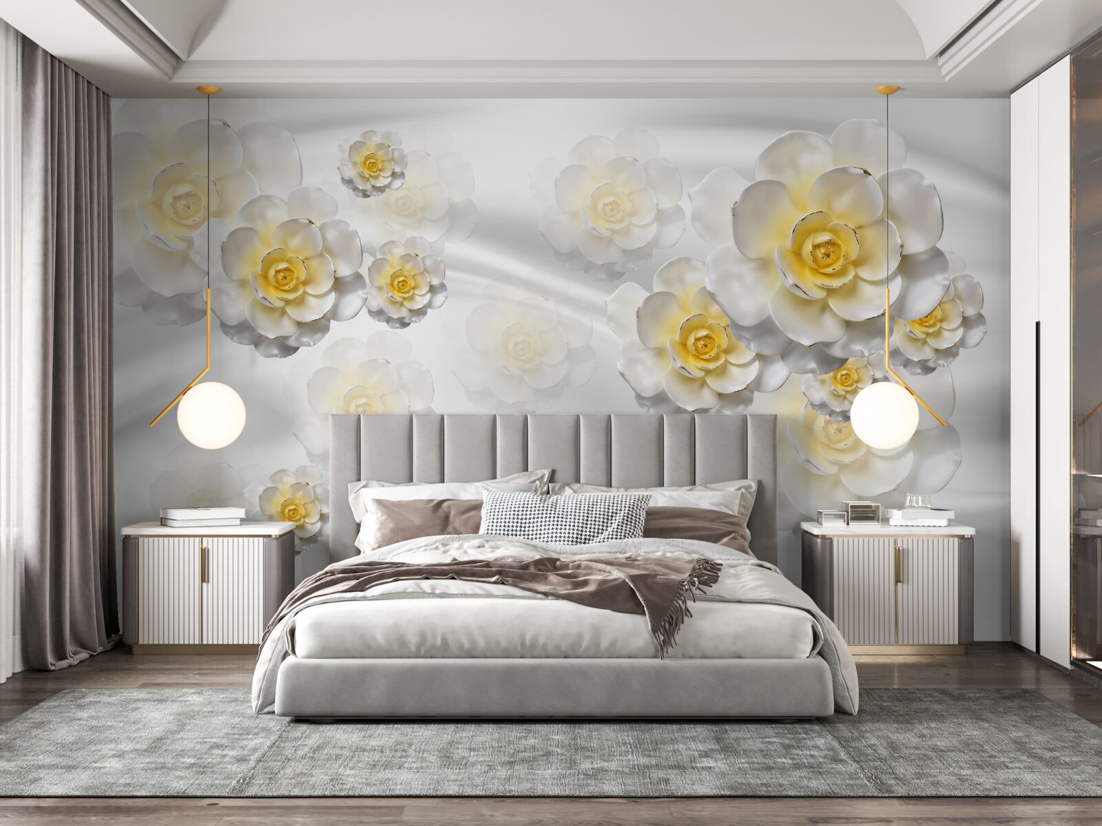 Fototapet florile sunt albe ca zăpada, cu un centru gălbui