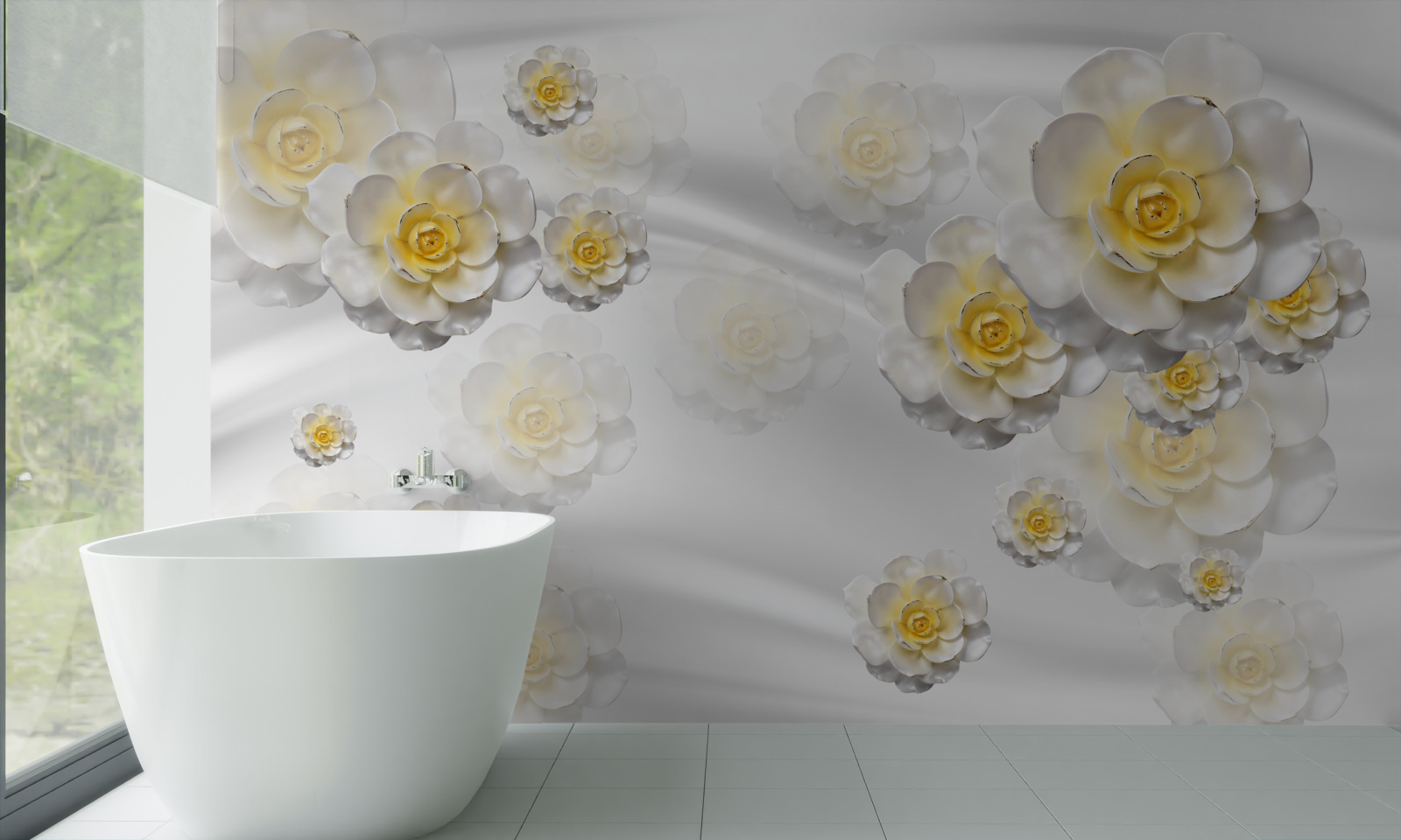 Fototapet florile sunt albe ca zăpada, cu un centru gălbui