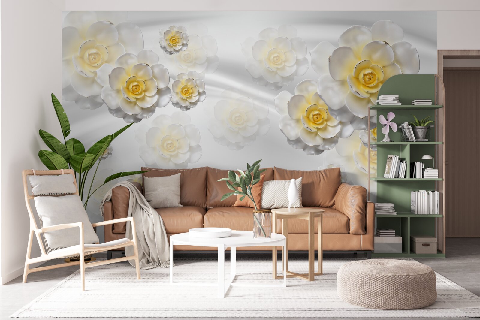 Fototapet florile sunt albe ca zăpada, cu un centru gălbui