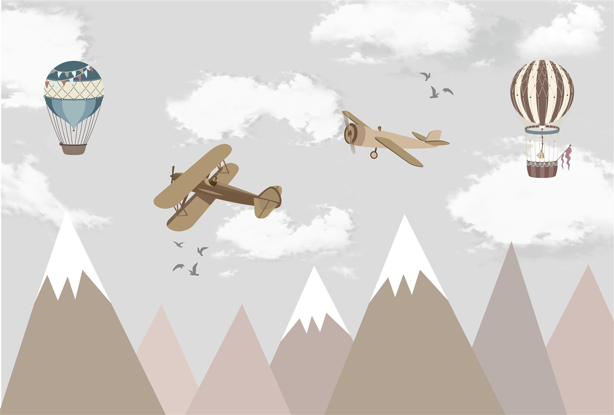 Fototapet dispozitive care planează deasupra vârfurilor munților