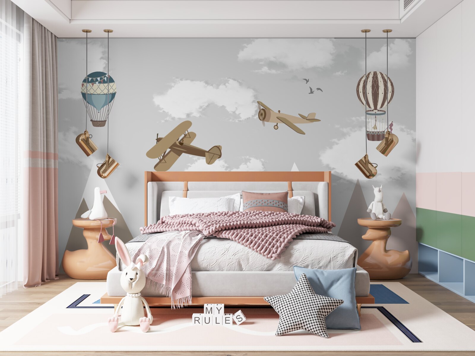 Fototapet dispozitive care planează deasupra vârfurilor munților