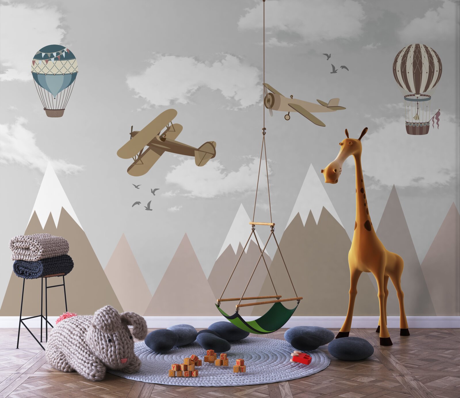 Fototapet dispozitive care planează deasupra vârfurilor munților