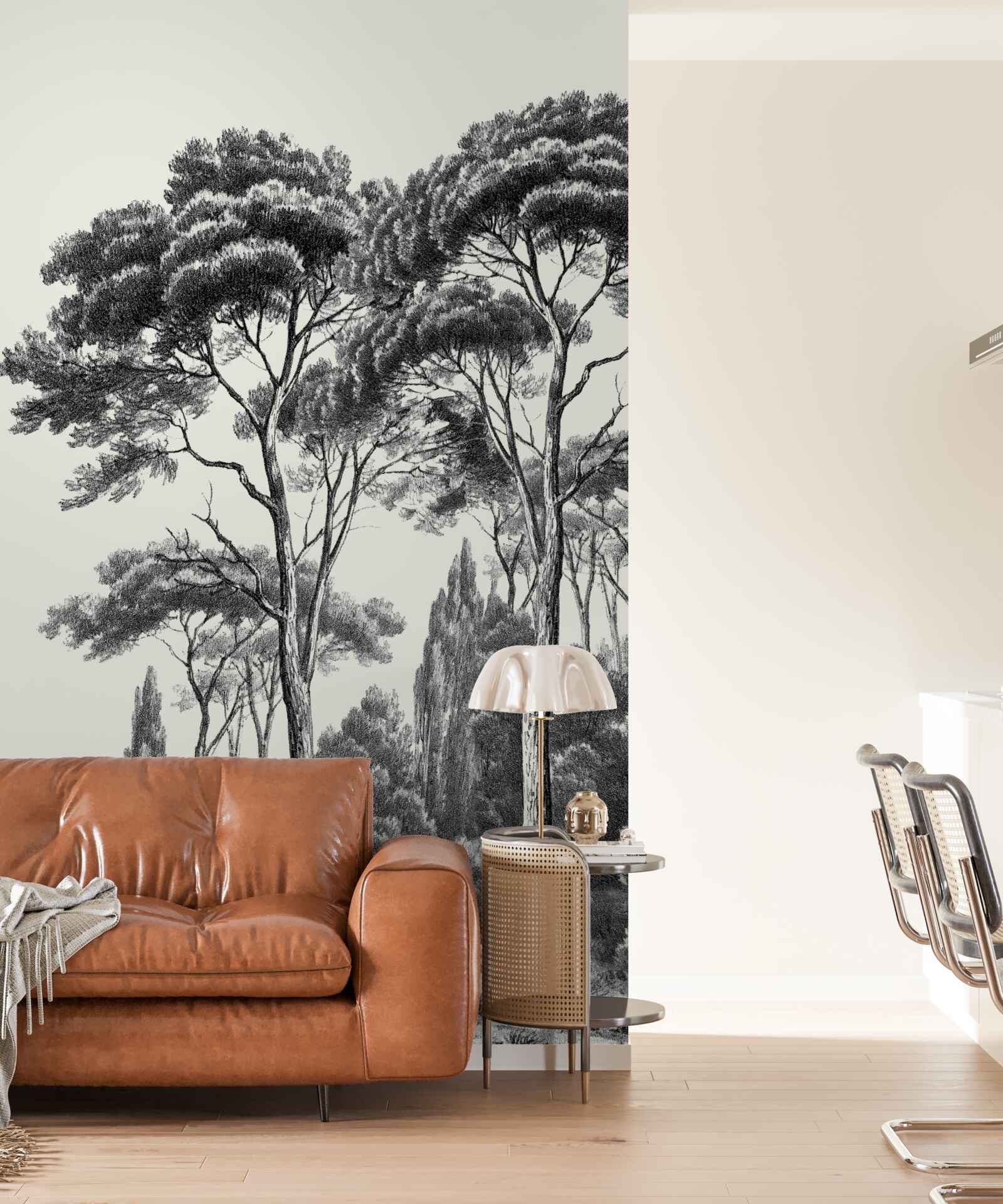 Fototapet pini din italia în tonuri de alb și negru