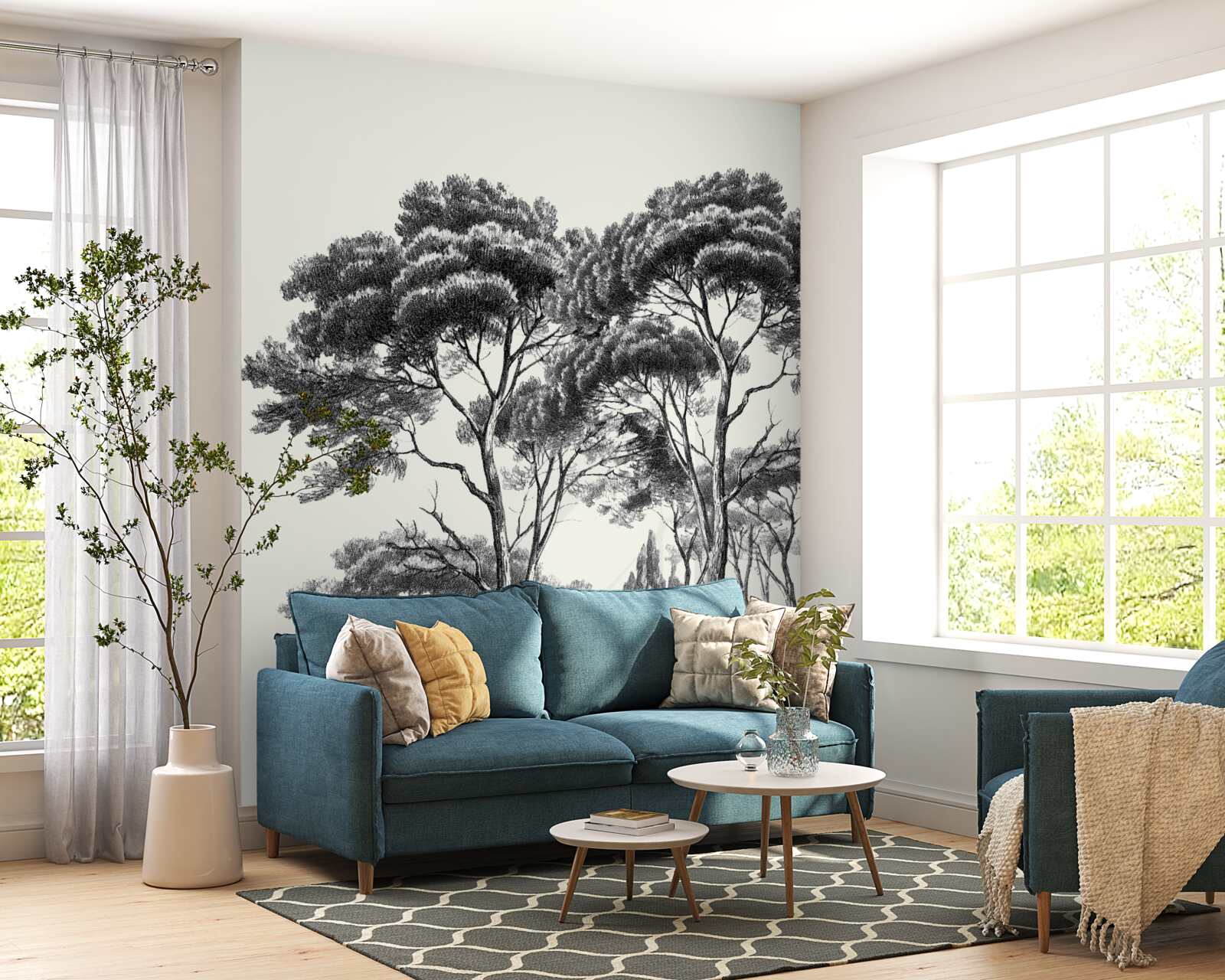 Fototapet pini din italia în tonuri de alb și negru