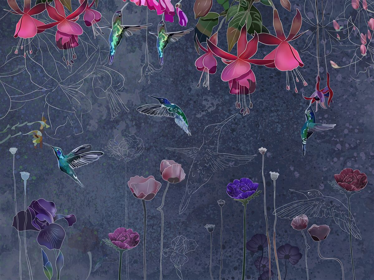 Fototapet nectarul florilor este o băutură pentru colibri