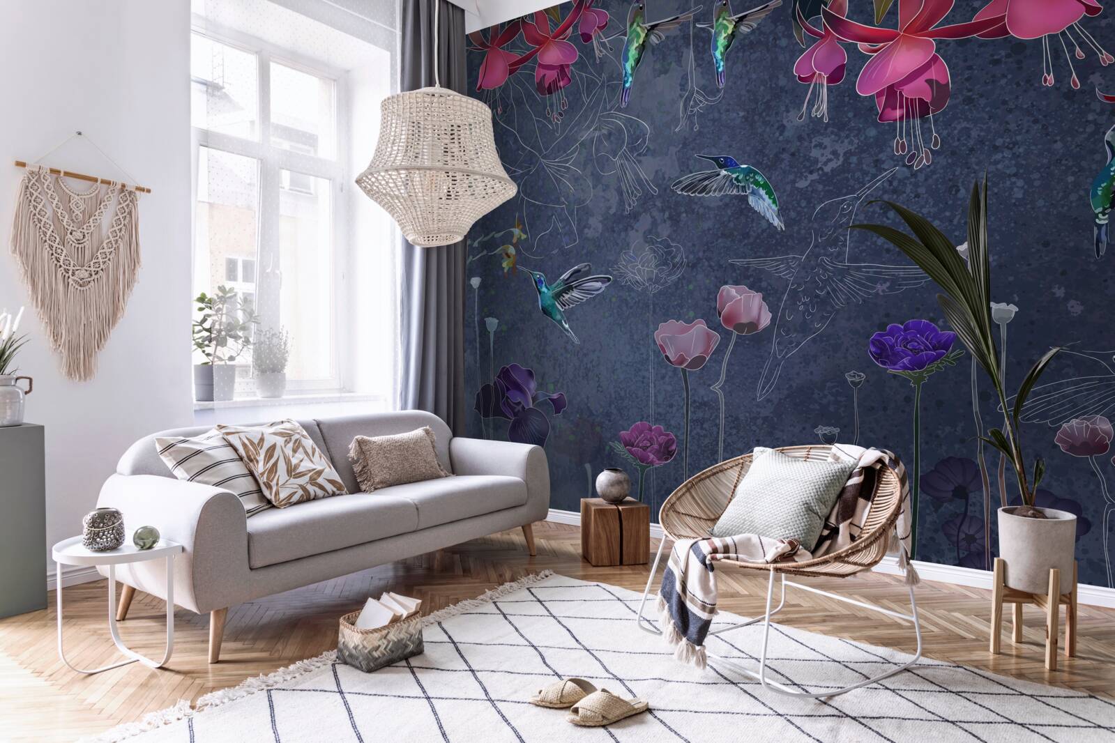 Fototapet nectarul florilor este o băutură pentru colibri