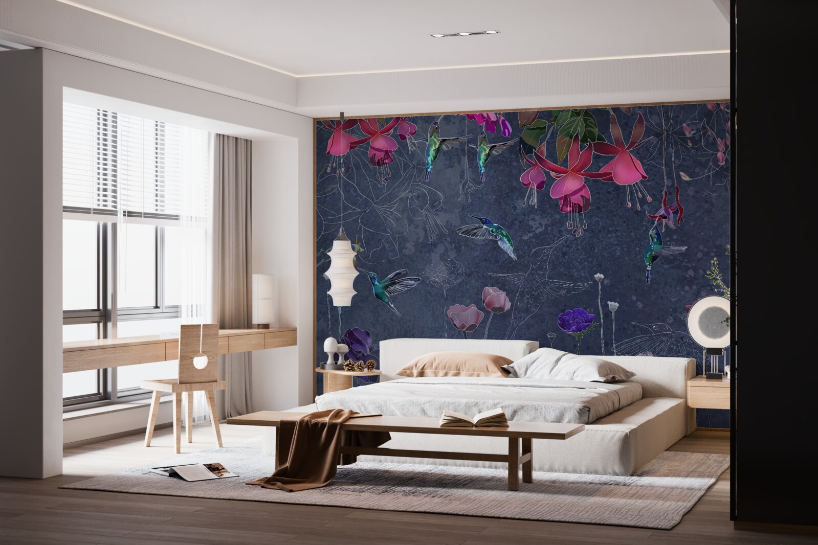 Fototapet nectarul florilor este o băutură pentru colibri