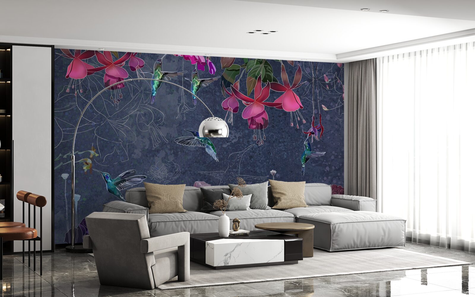 Fototapet nectarul florilor este o băutură pentru colibri