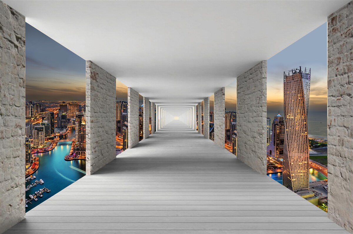 Fototapet galerie 3d peste clădiri de oraș