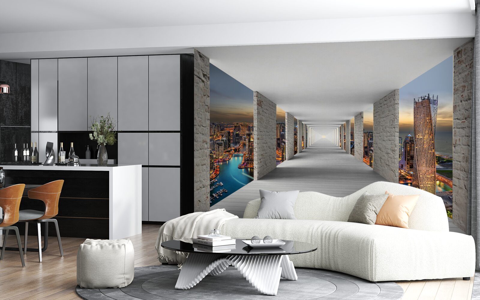 Fototapet galerie 3d peste clădiri de oraș