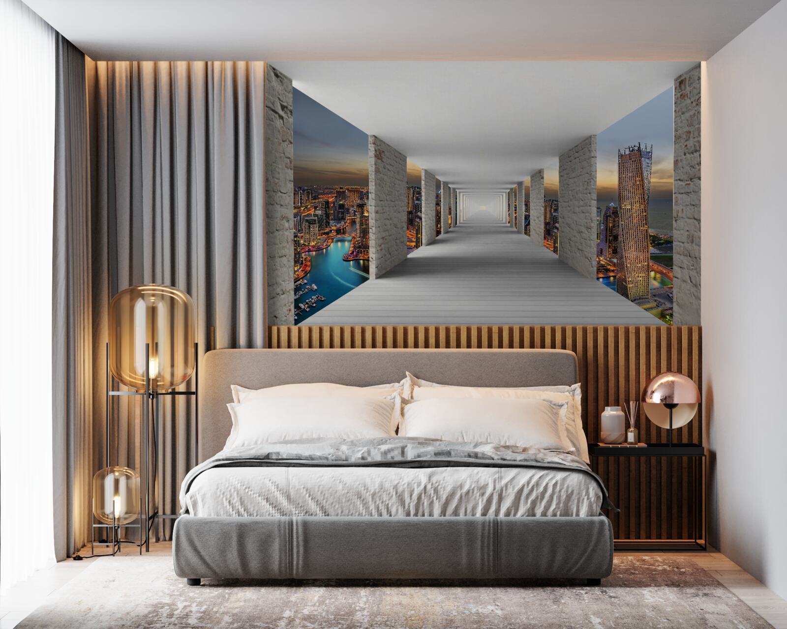 Fototapet galerie 3d peste clădiri de oraș