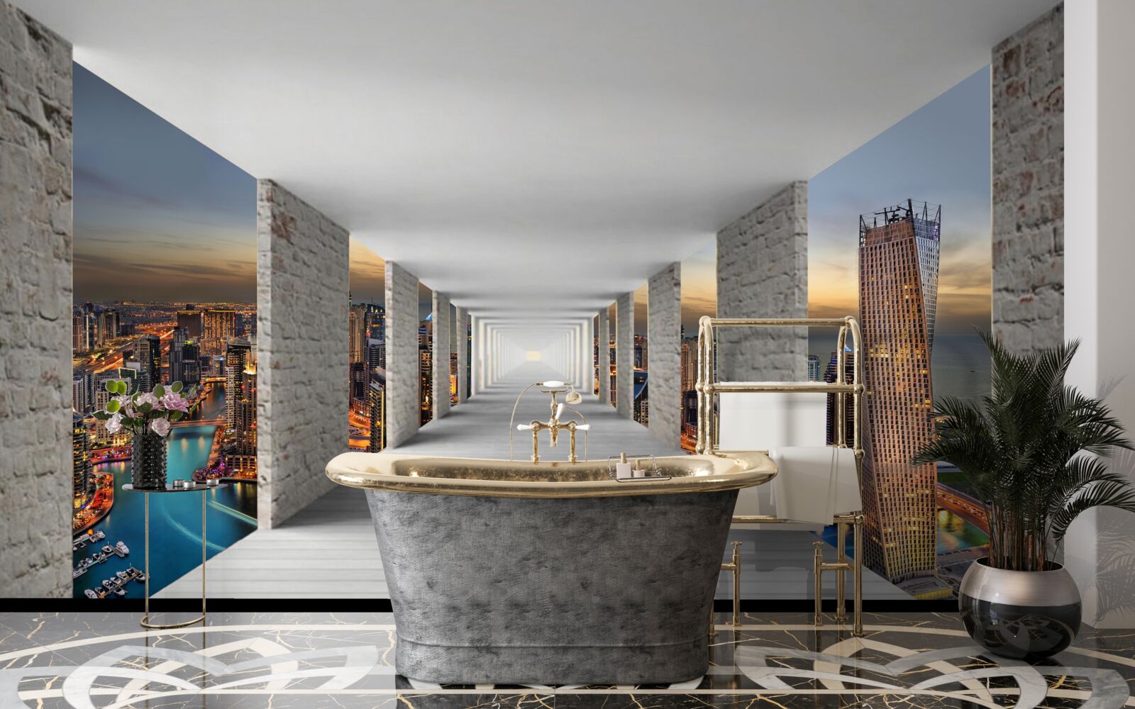 Fototapet galerie 3d peste clădiri de oraș