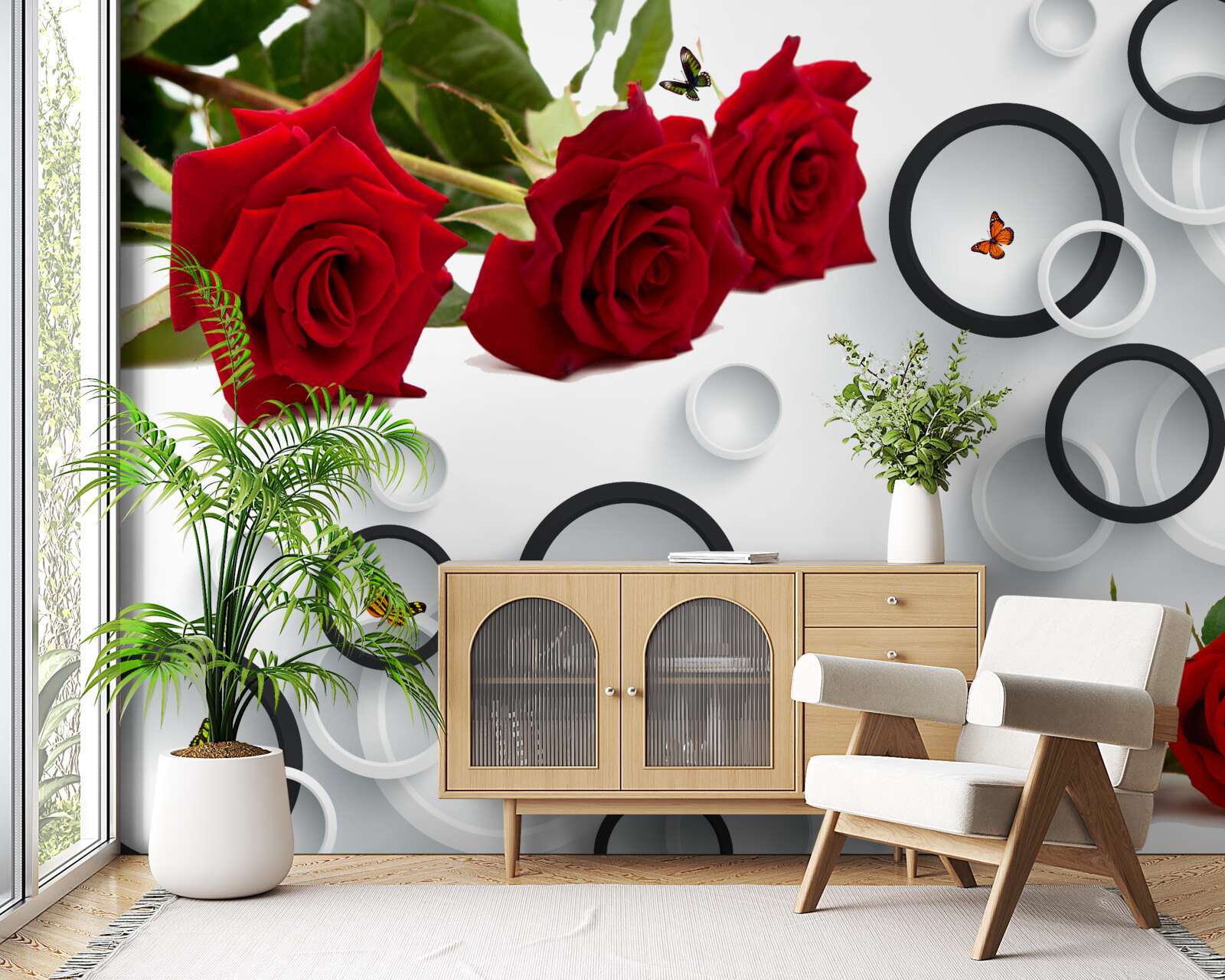 Fototapet cercuri și trandafiri în roșu