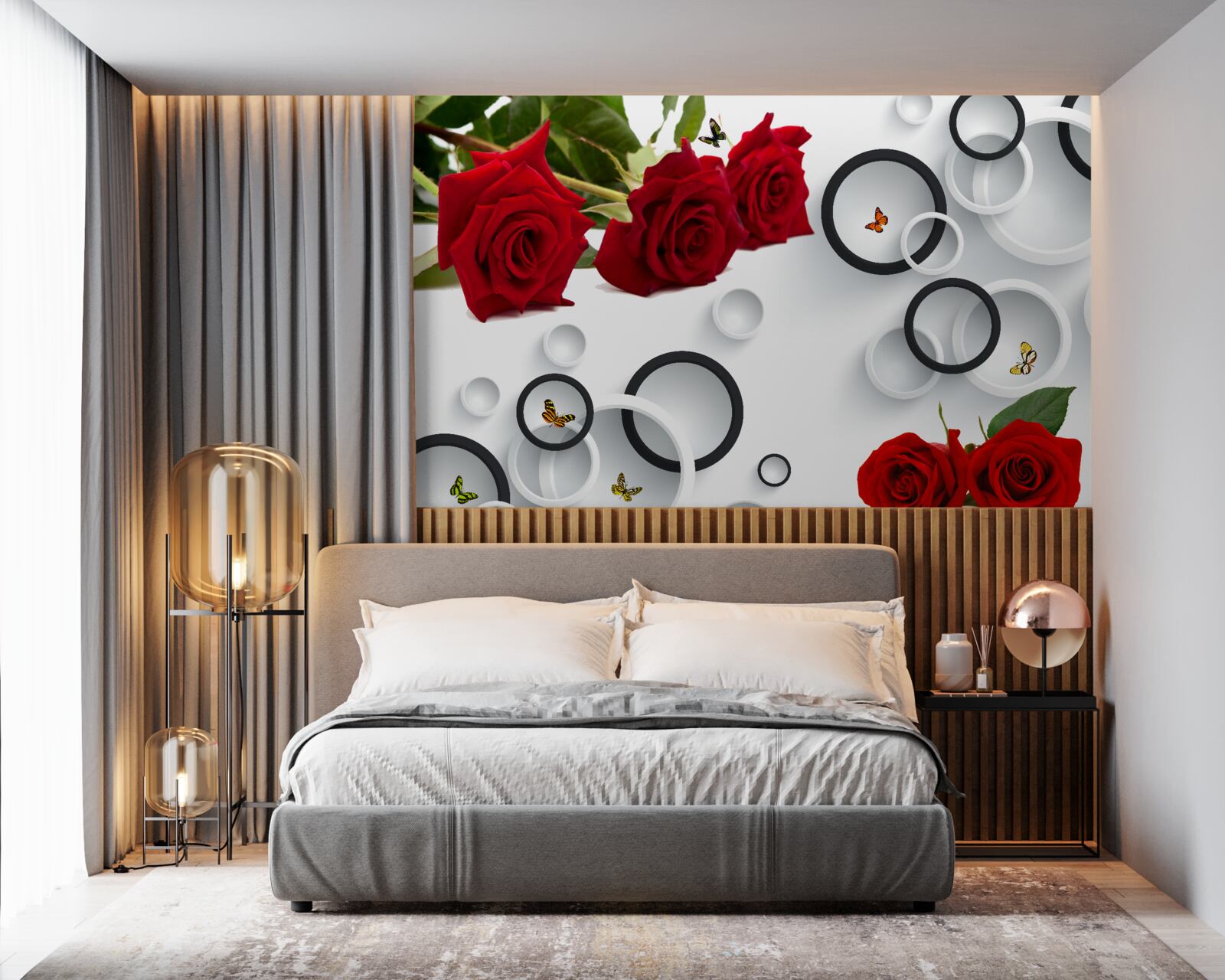 Fototapet cercuri și trandafiri în roșu