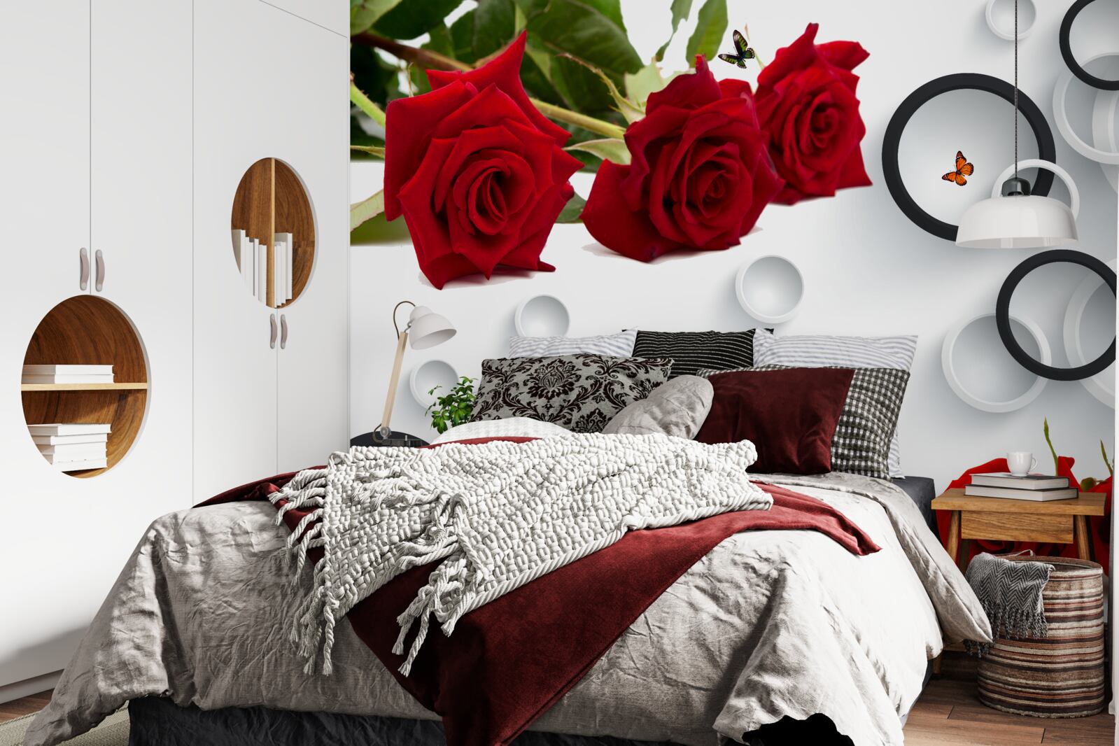 Fototapet cercuri și trandafiri în roșu