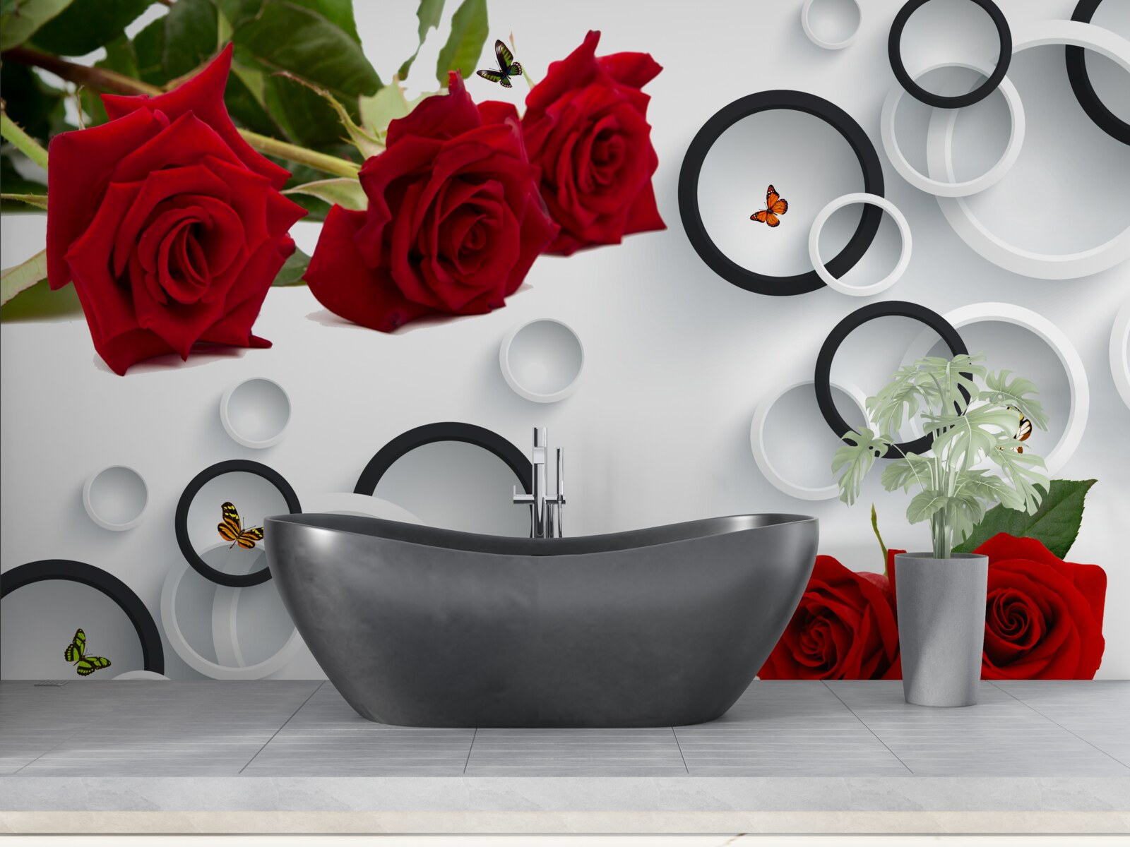 Fototapet cercuri și trandafiri în roșu