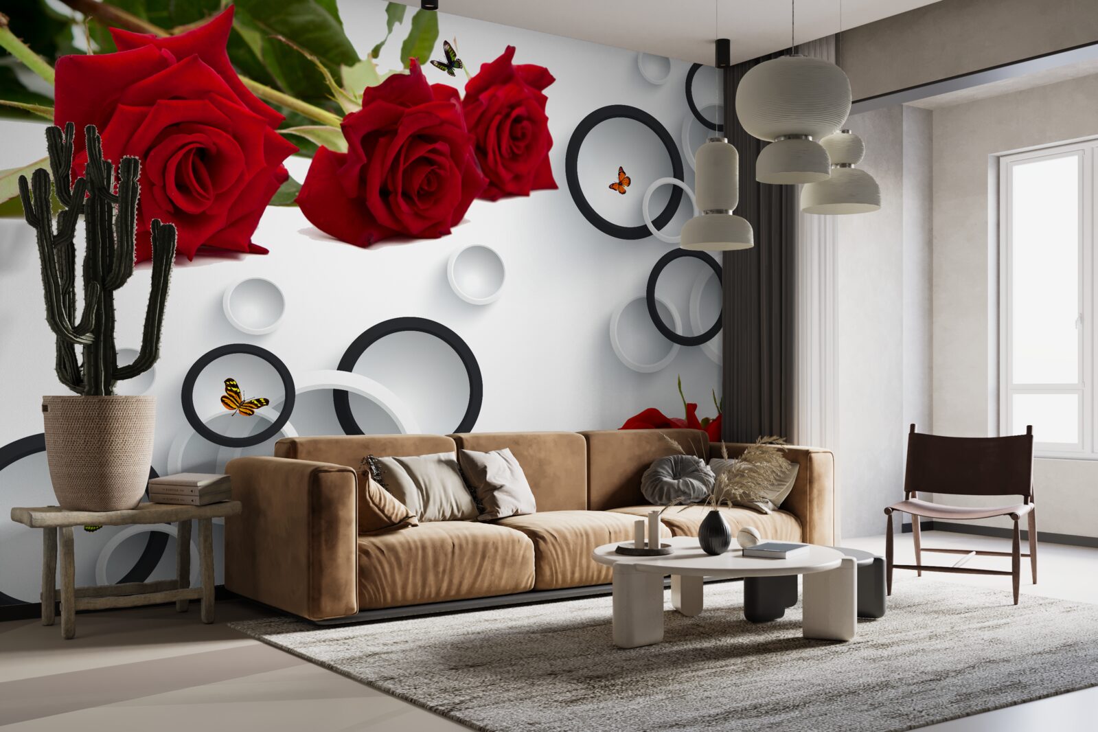 Fototapet cercuri și trandafiri în roșu