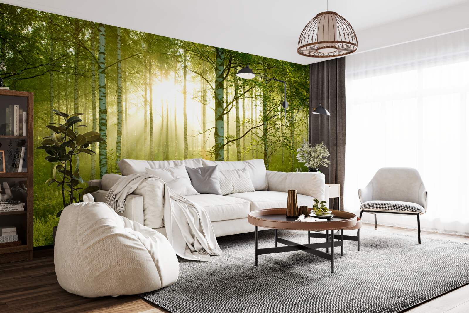 Fototapet Zori în pădurea de mesteceni