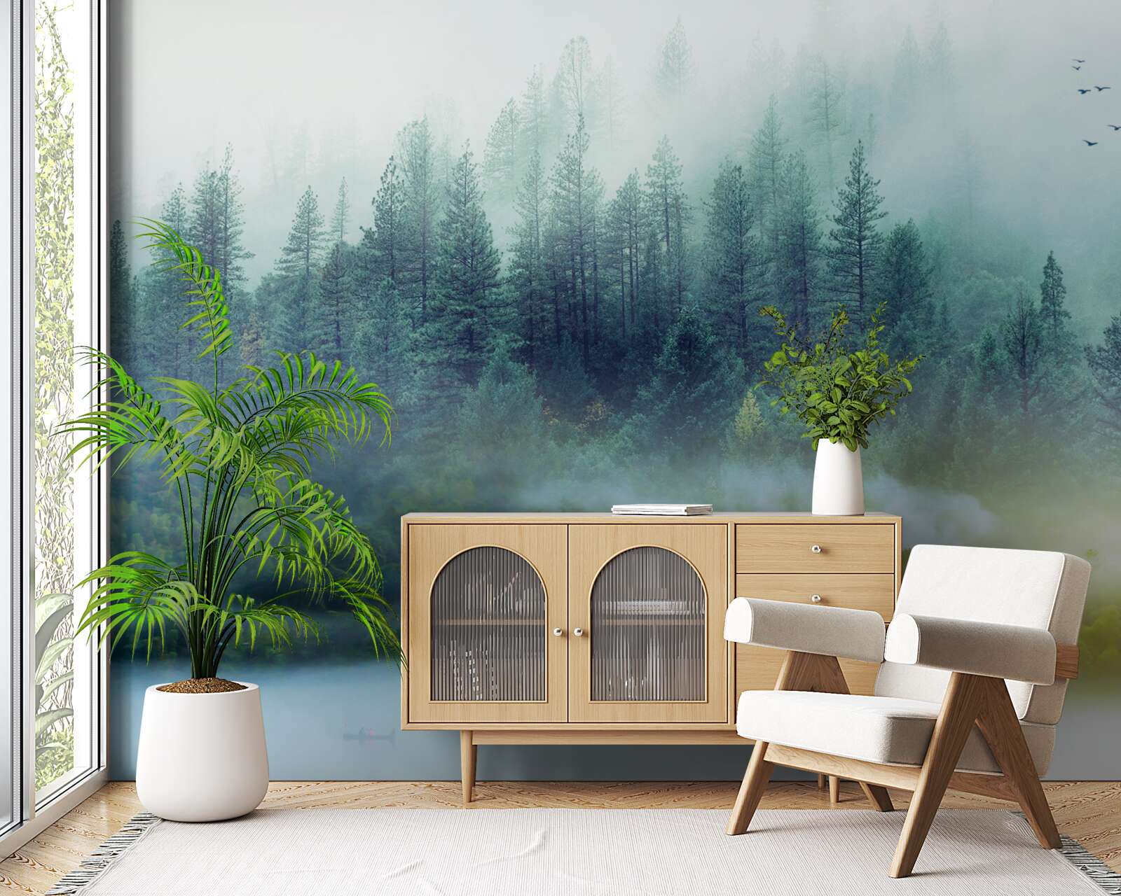 Fototapet liniște fascinantă în pădurea cețoasă