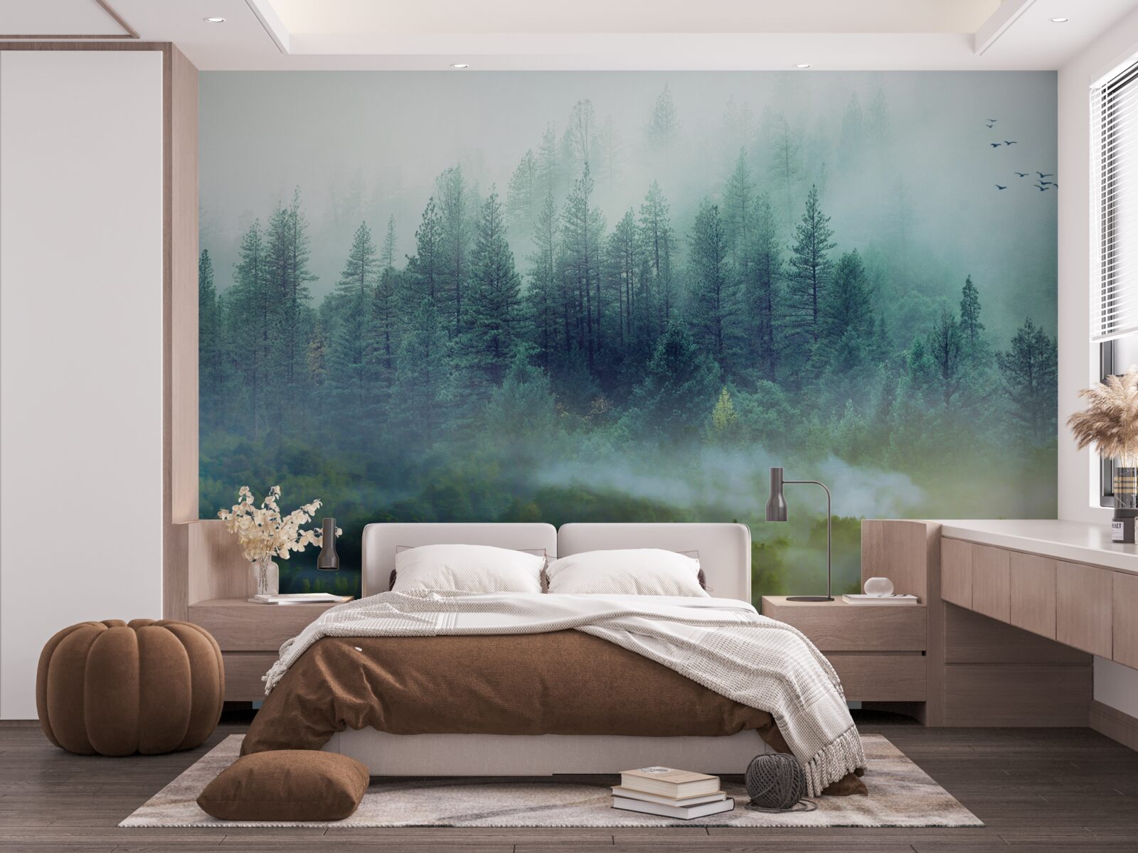 Fototapet liniște fascinantă în pădurea cețoasă