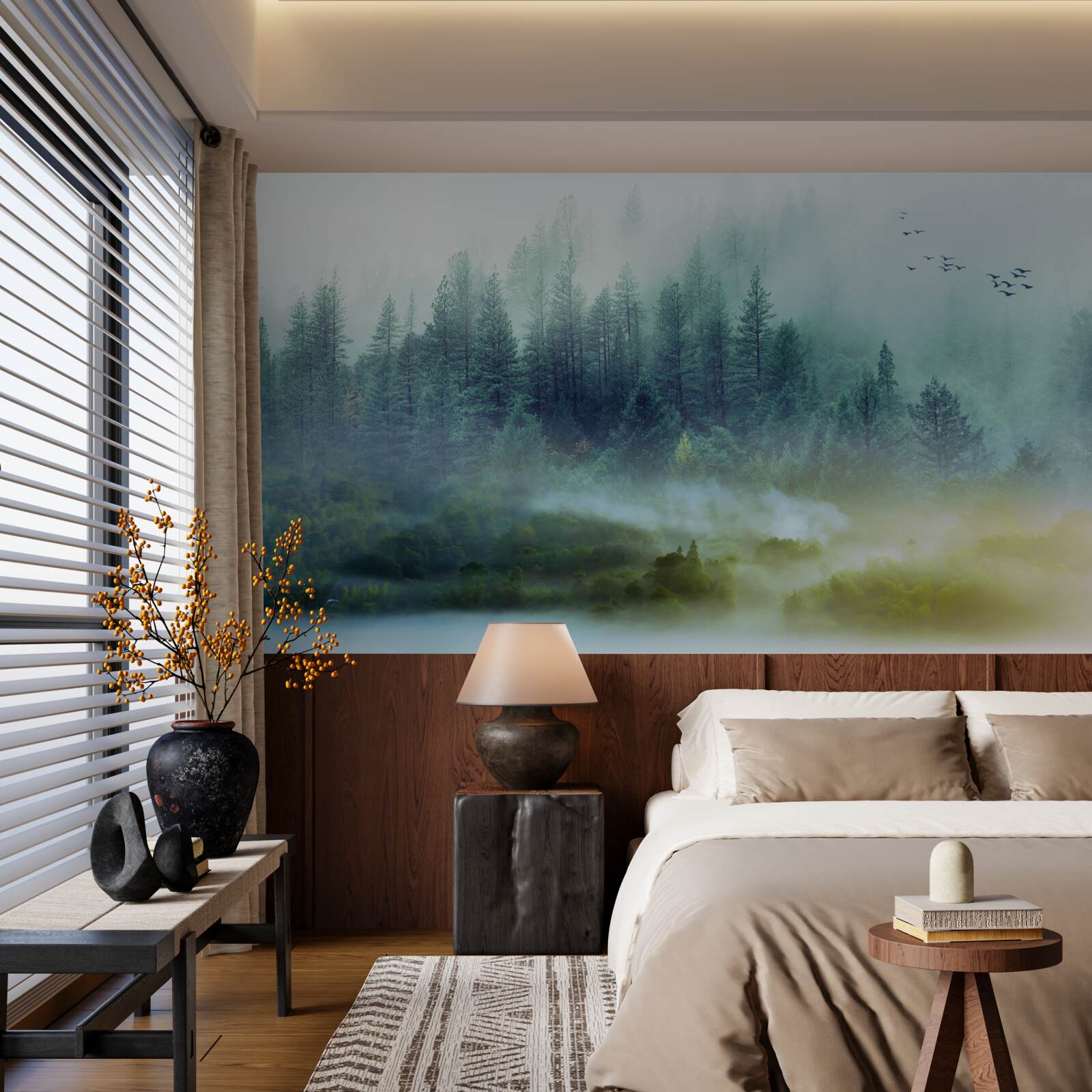 Fototapet liniște fascinantă în pădurea cețoasă