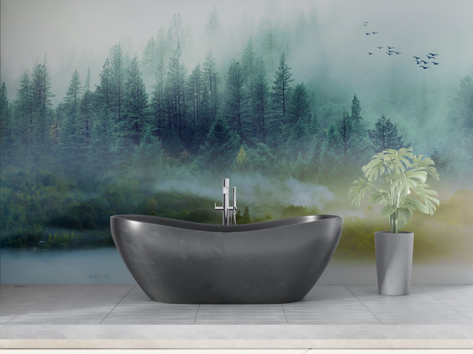 Fototapet liniște fascinantă în pădurea cețoasă