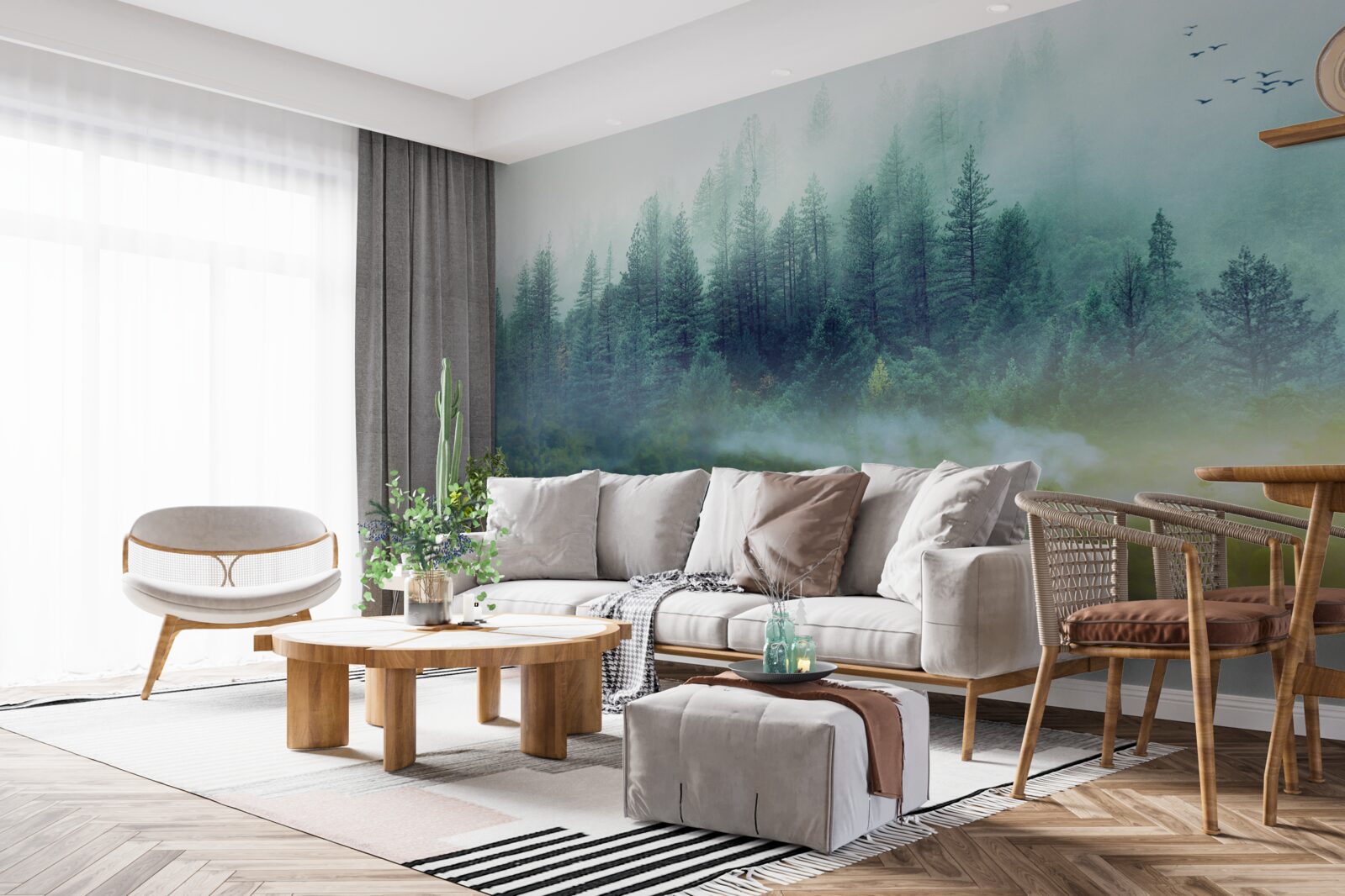 Fototapet liniște fascinantă în pădurea cețoasă