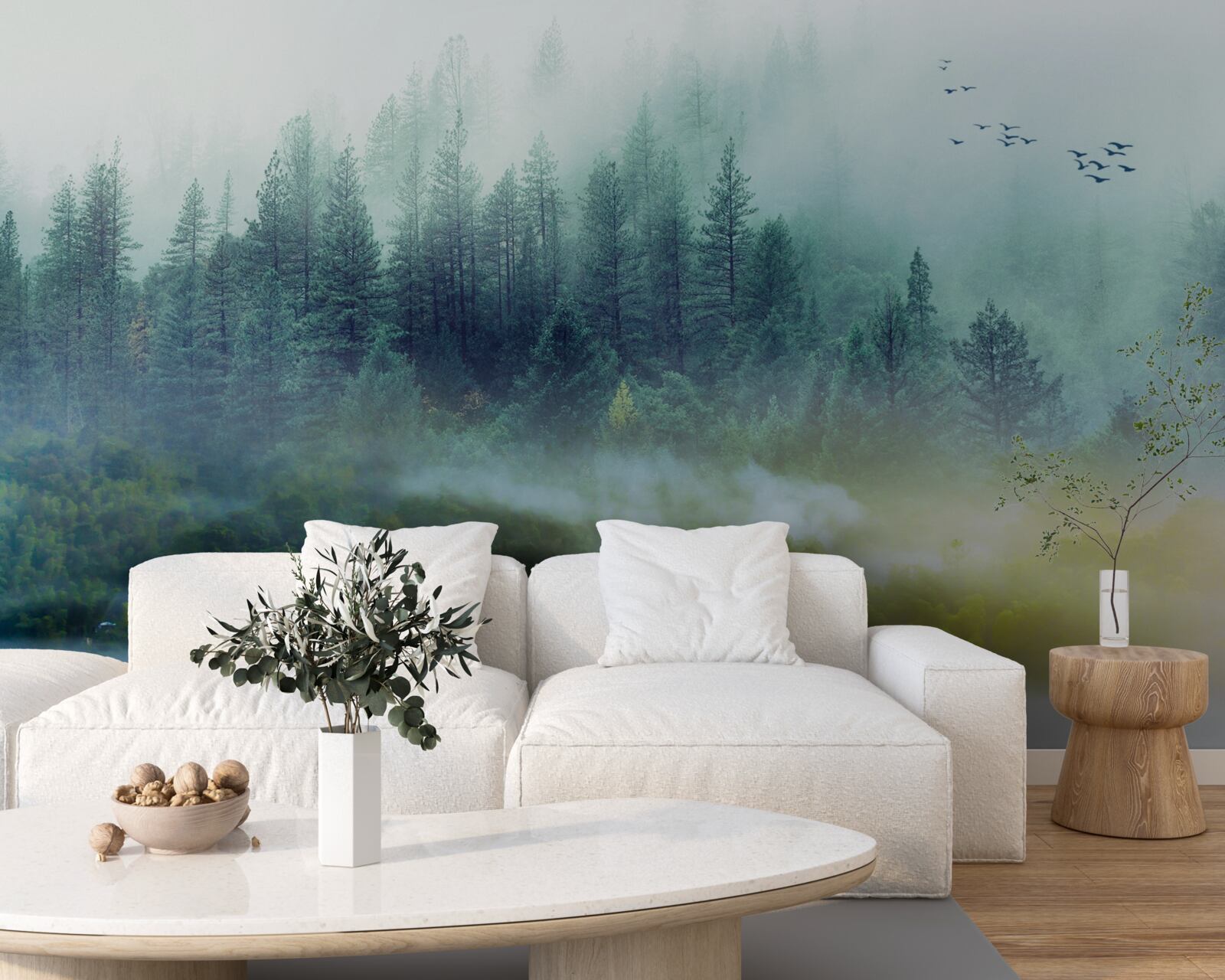 Fototapet liniște fascinantă în pădurea cețoasă