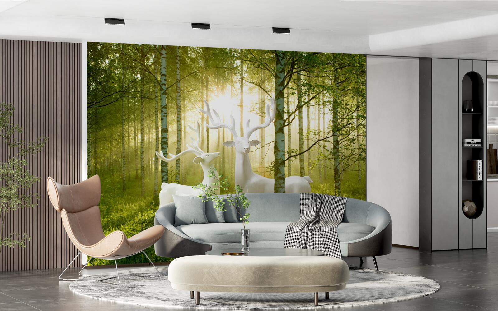 Fototapet căprioară albă într-o pădure verzuie