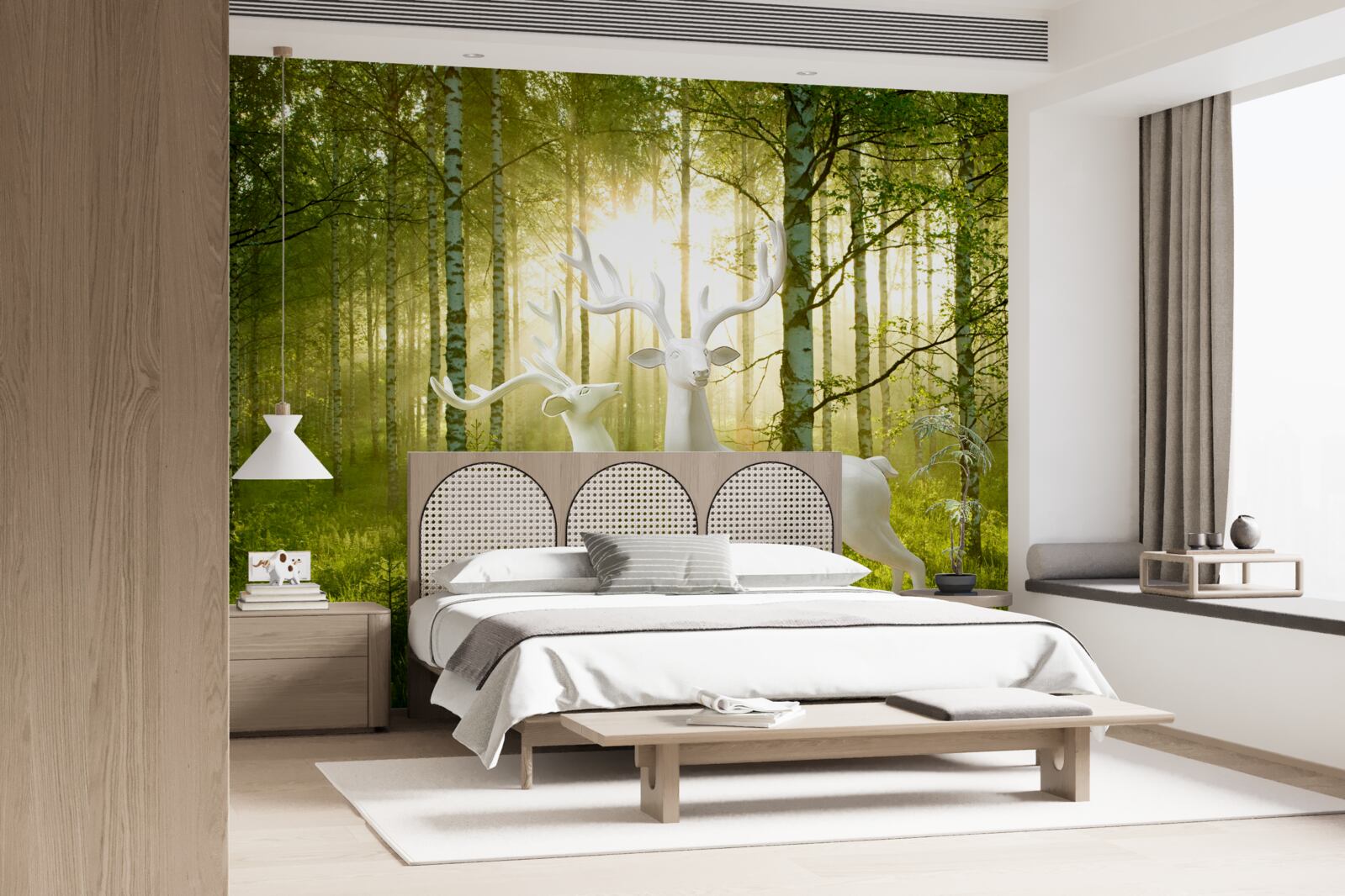 Fototapet căprioară albă într-o pădure verzuie