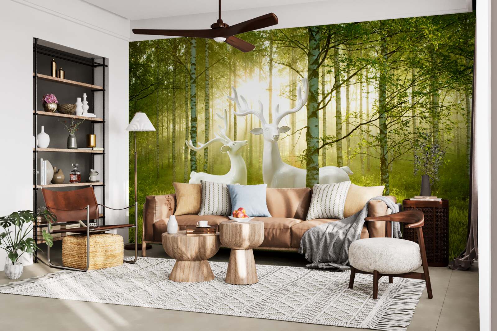 Fototapet căprioară albă într-o pădure verzuie