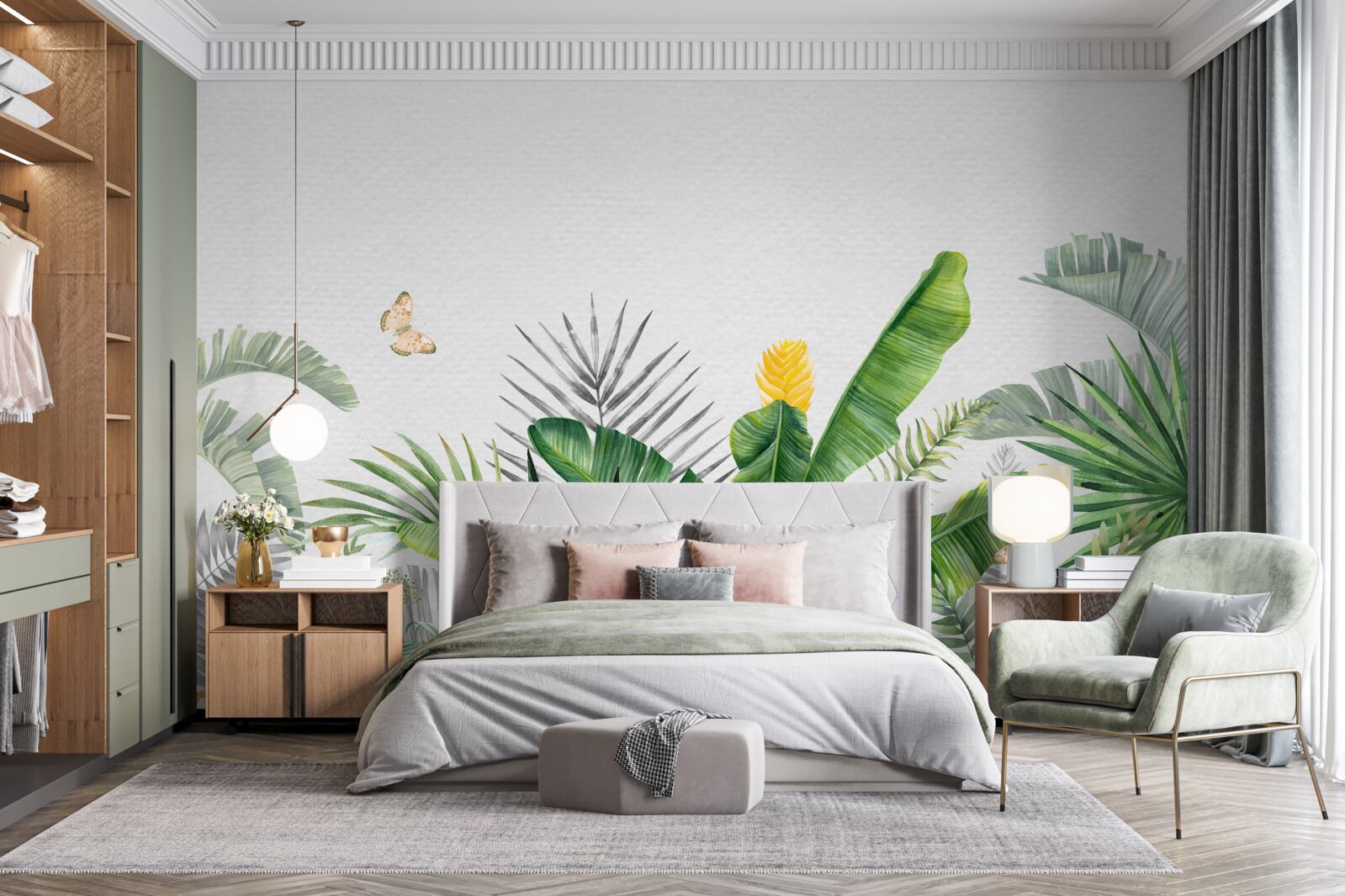 Fototapet floră tropicală pe un fundal luminos