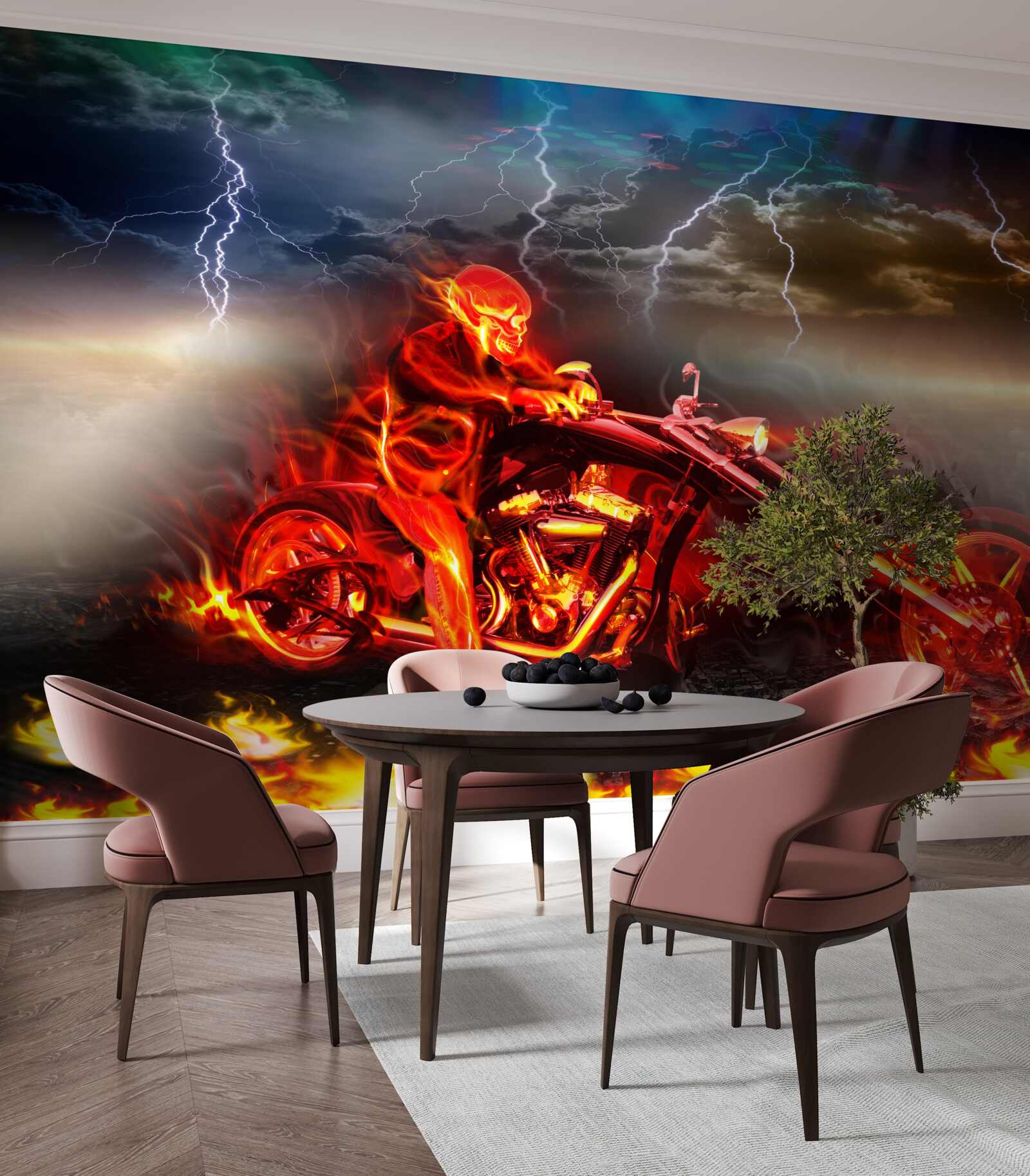 Fototapet biciclist în flăcări