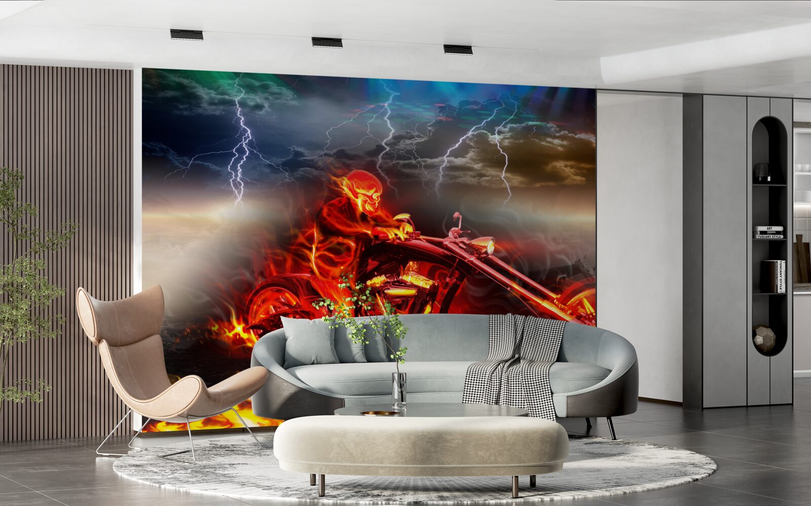 Fototapet biciclist în flăcări