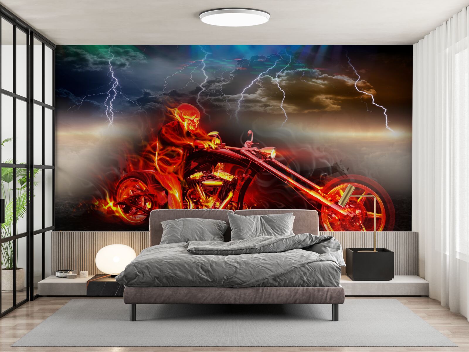 Fototapet biciclist în flăcări