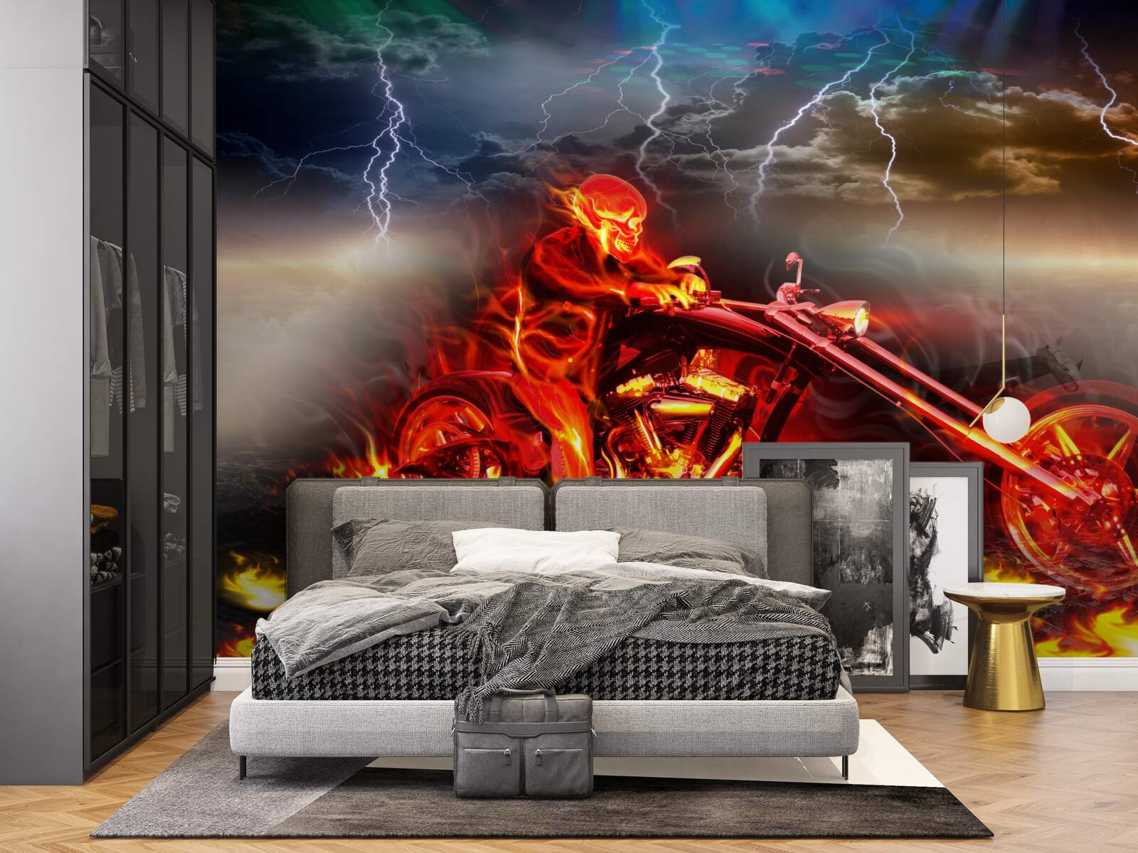 Fototapet biciclist în flăcări