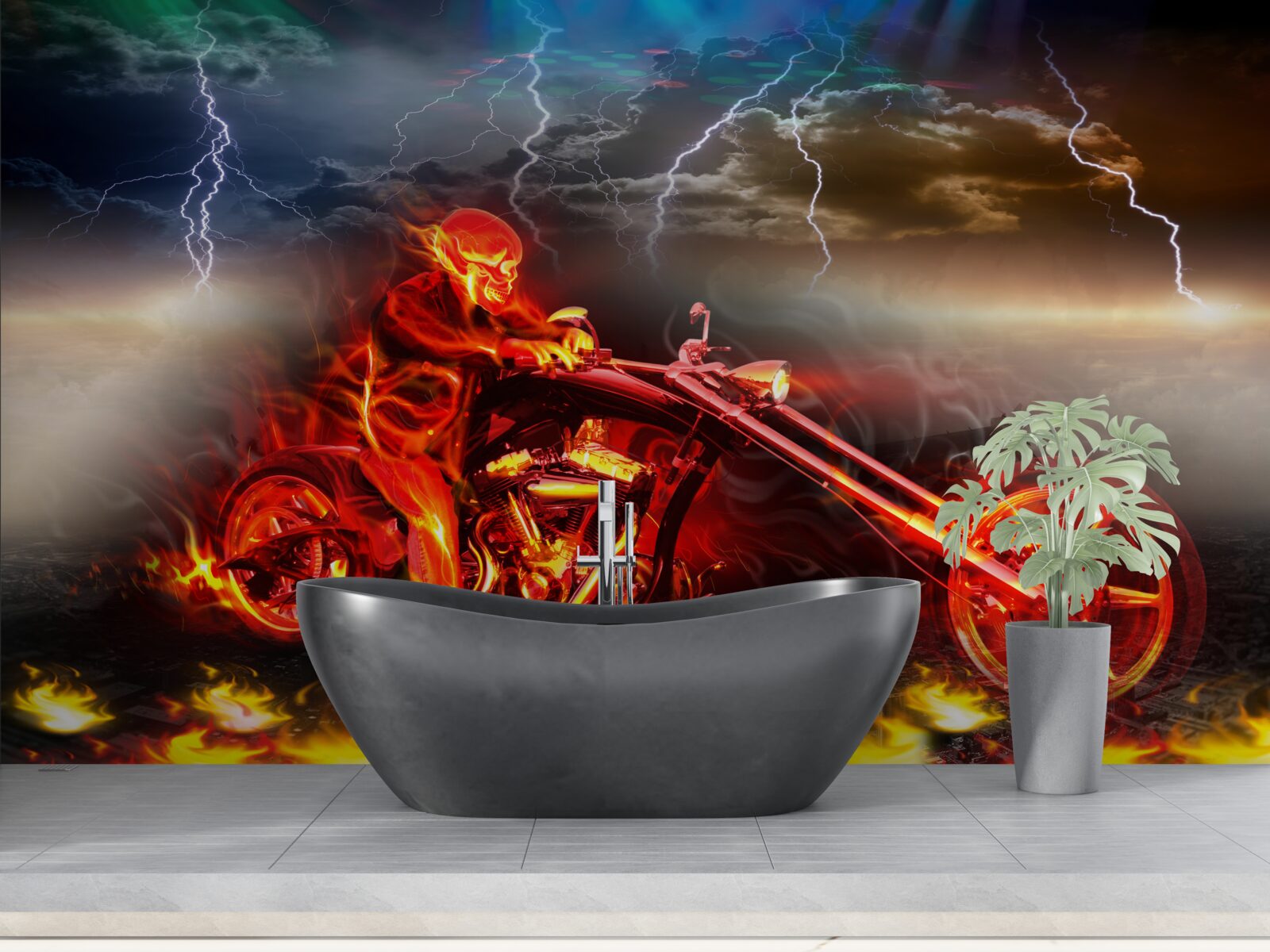 Fototapet biciclist în flăcări