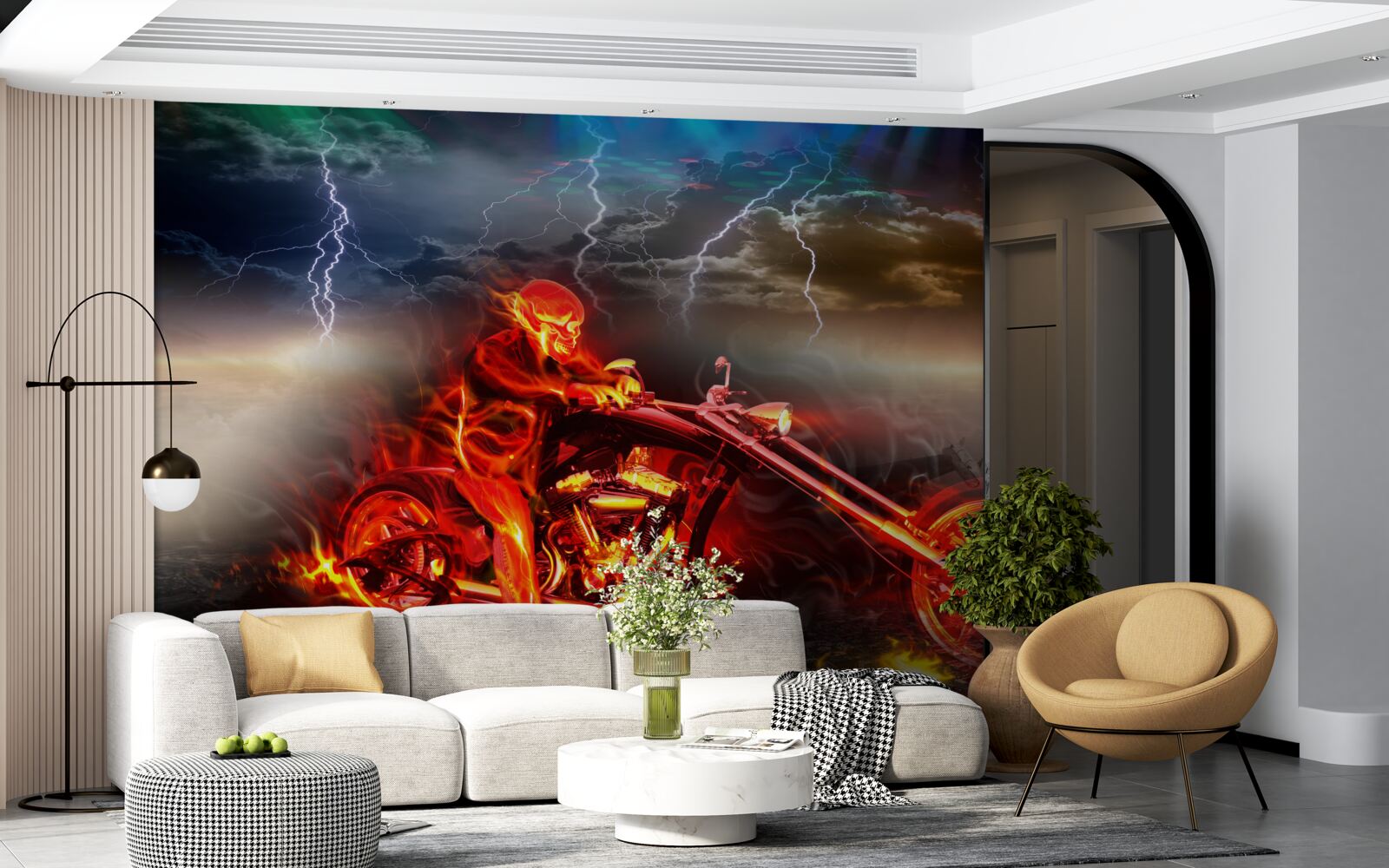 Fototapet biciclist în flăcări