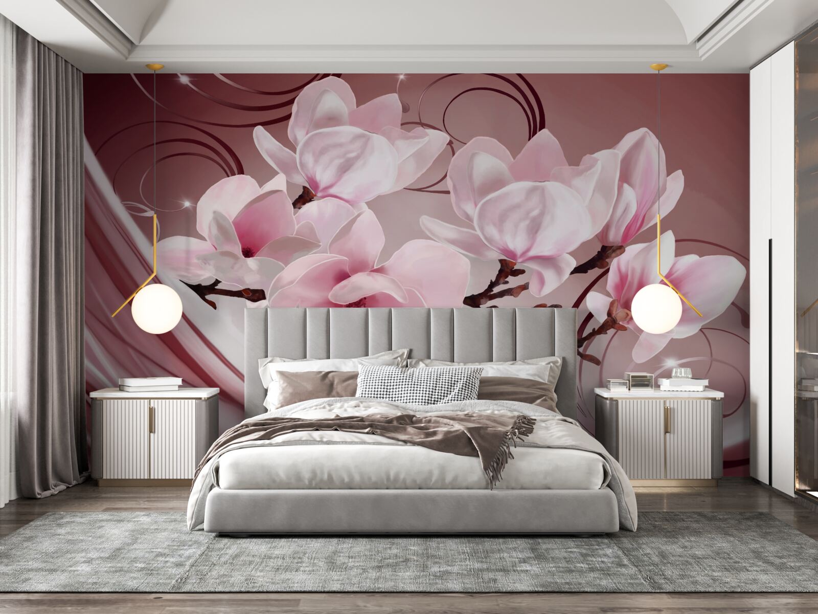 Fototapet flori mari roz pe un fundal roz