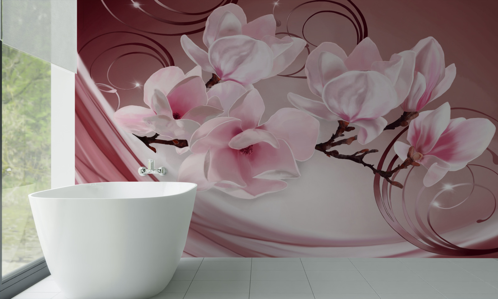 Fototapet flori mari roz pe un fundal roz