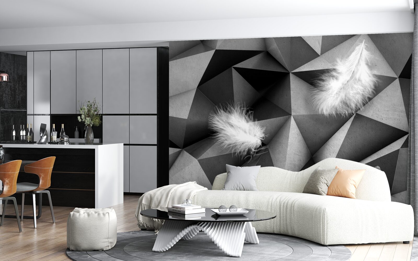 Fototapet pene albe și stil cubist