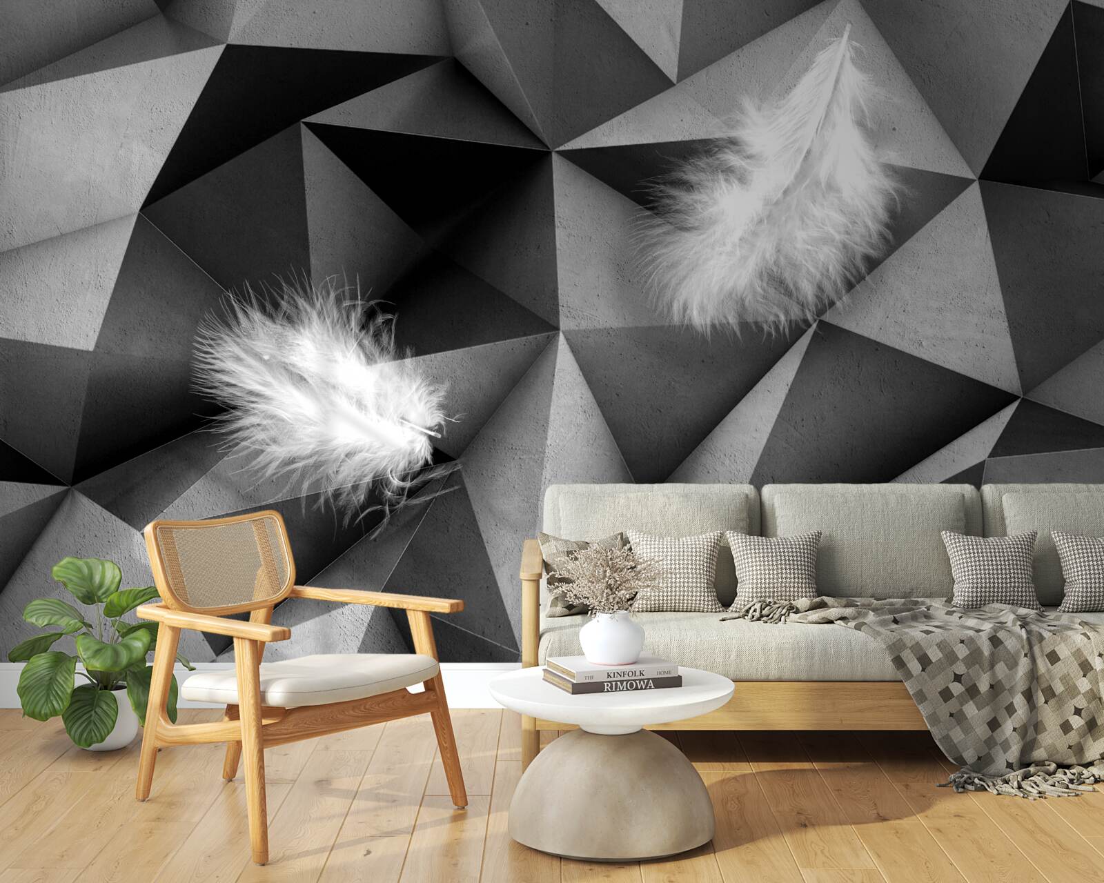 Fototapet pene albe și stil cubist