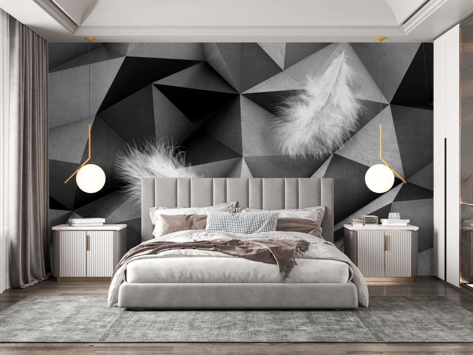 Fototapet pene albe și stil cubist