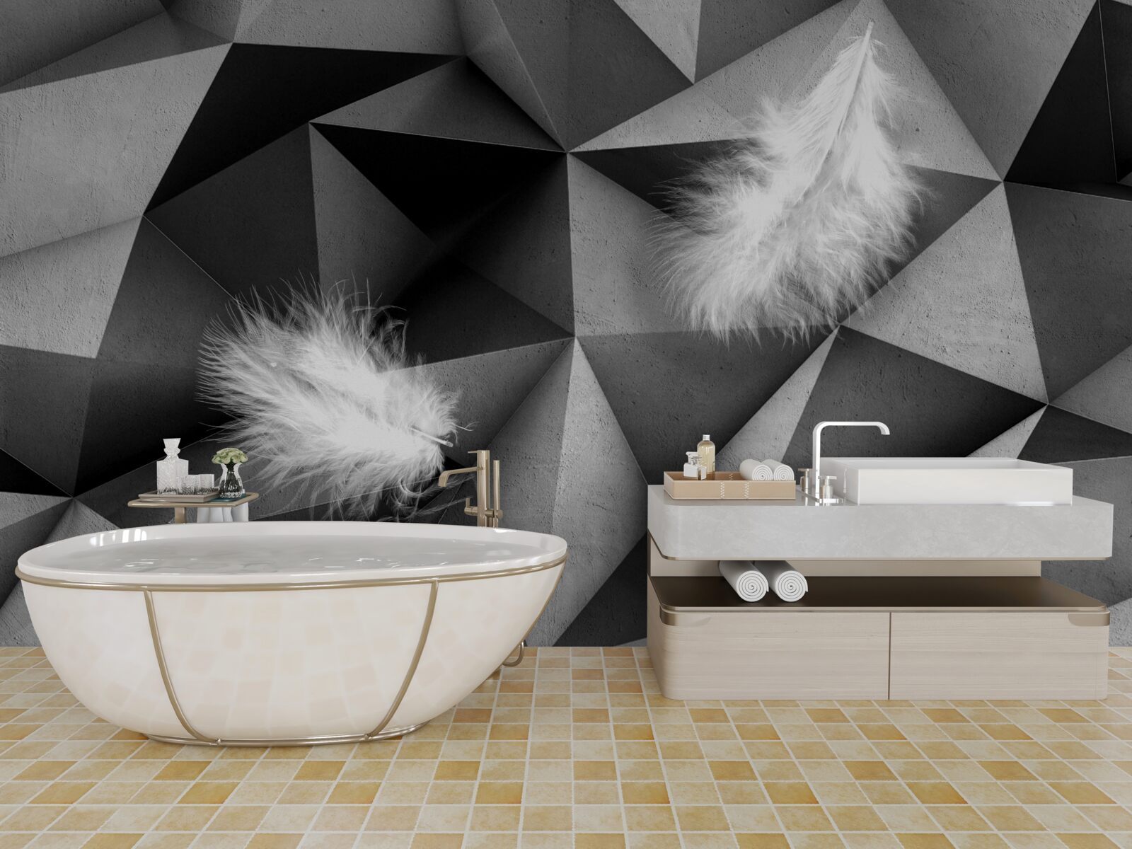 Fototapet pene albe și stil cubist