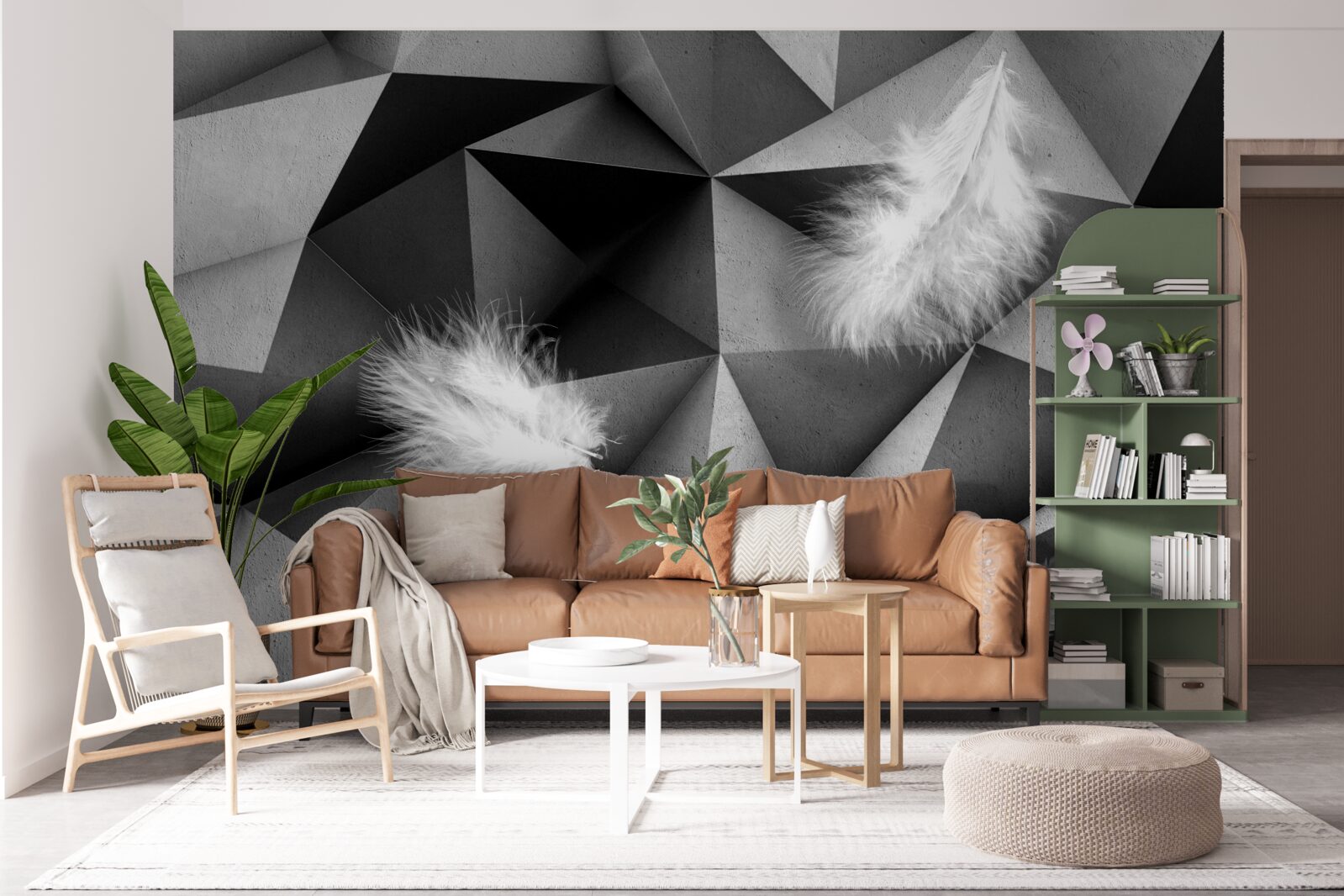 Fototapet pene albe și stil cubist