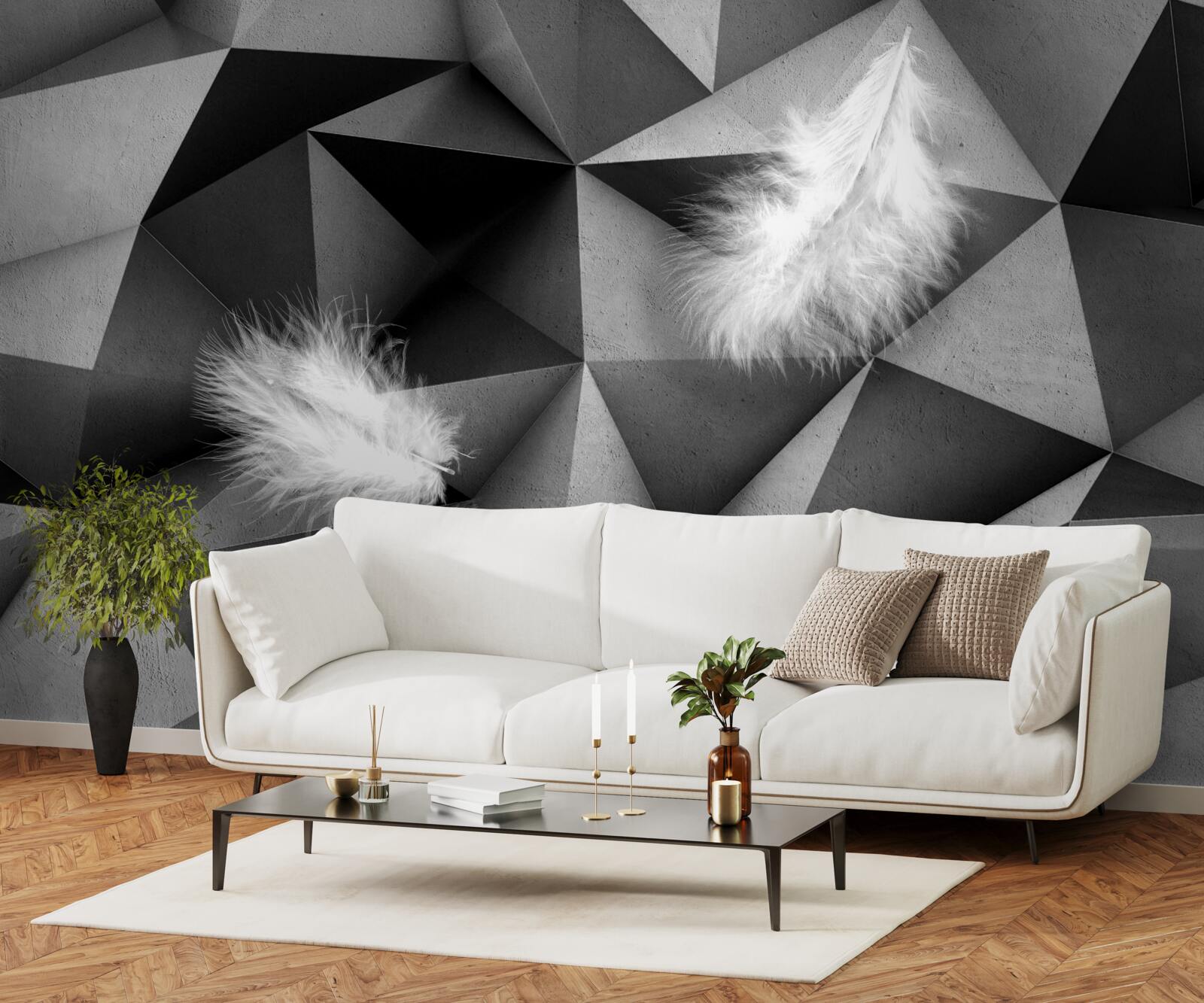 Fototapet pene albe și stil cubist